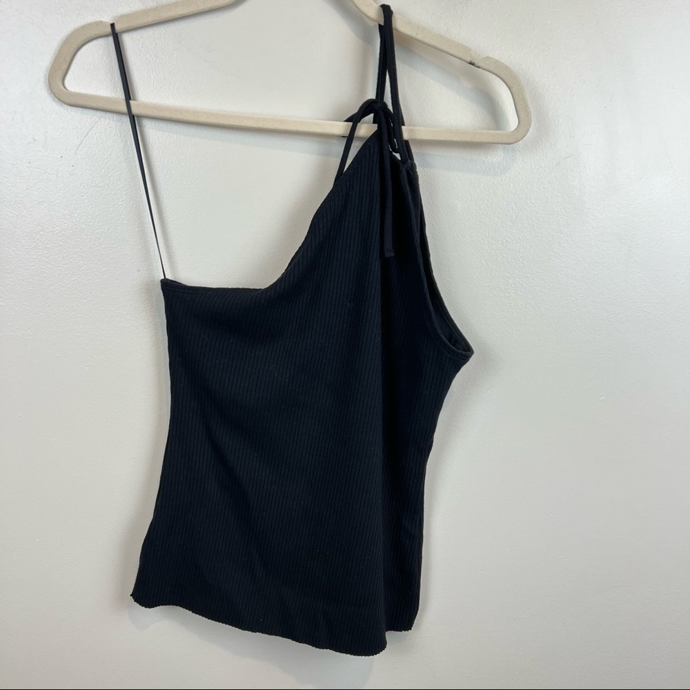 NEW The Range Black Alloy Rib Tied One Shoulder Tank in Large - Picture 8 of 8